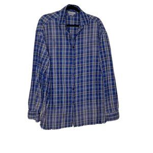 ZARA MAN Blue plaid buttoned down shirt with frayed hem. Size L